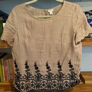 J. Crew Linen embroidered top